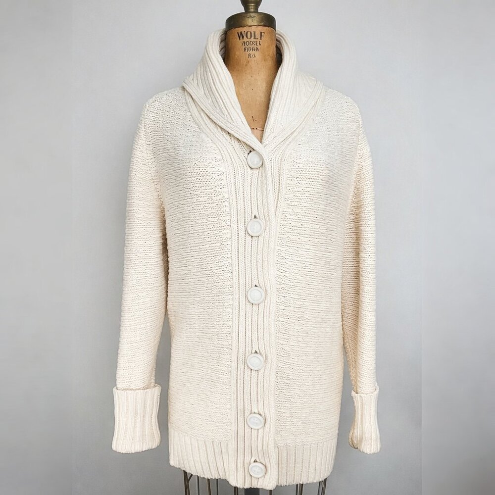 Shipley & Halmos Cotton Cashmere Shawl Collar Cardigan Cream Size L - Picture 4 of 16